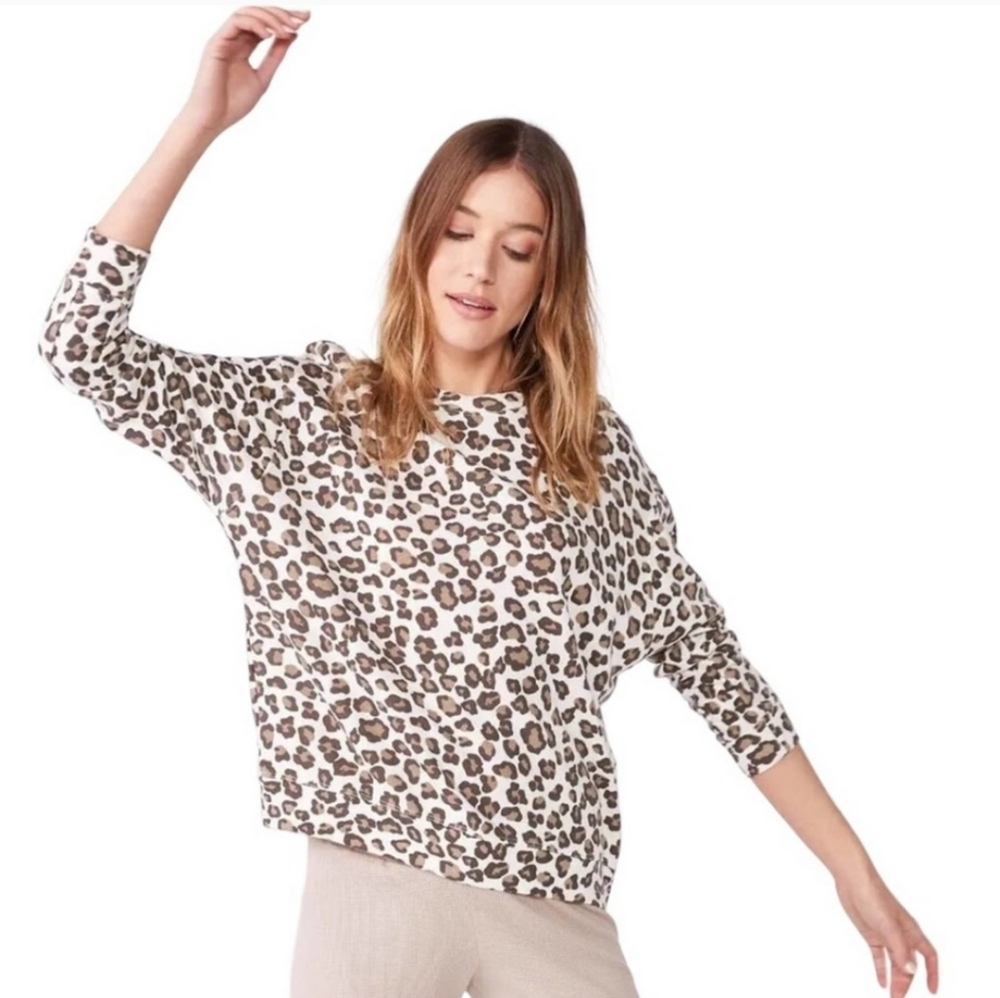 Monrow Leopard seamed sweatshirt pullover crew neck slouchy top XS